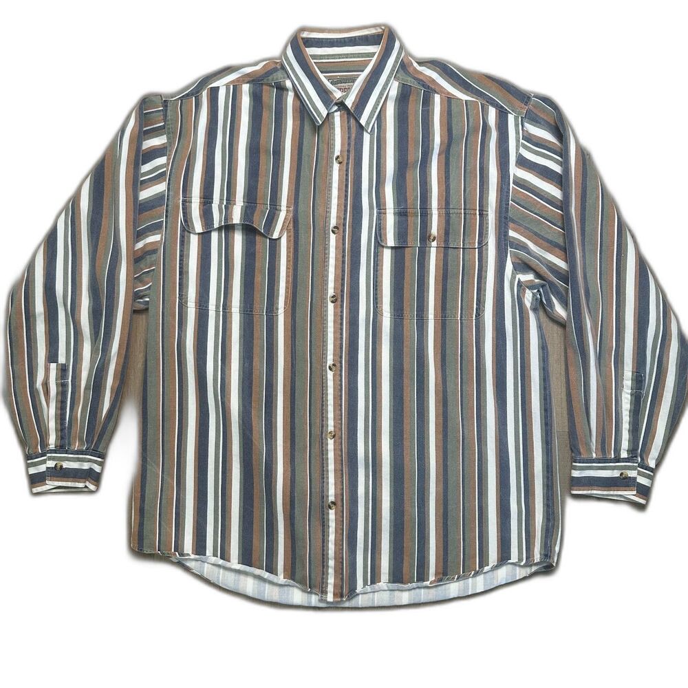 VTG Zeppelin Men's Large L Striped Rodeo Grandpacore Long Sleeve Cotton Shirt